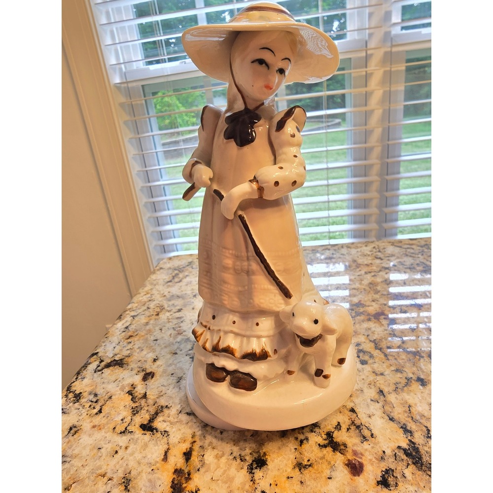 Vintage Price Products Girl Shepherdess with Sheep Musical Figurine Taiwan